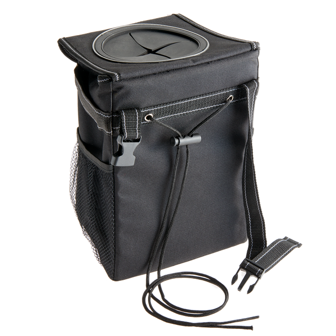 variant:43653289246912 Stashaway Console & Headrest Trash Bin Black
