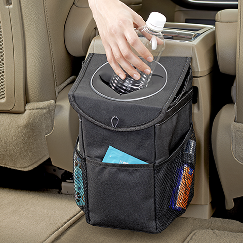 variant:43653289246912 Stashaway Console & Headrest Trash Bin Black
