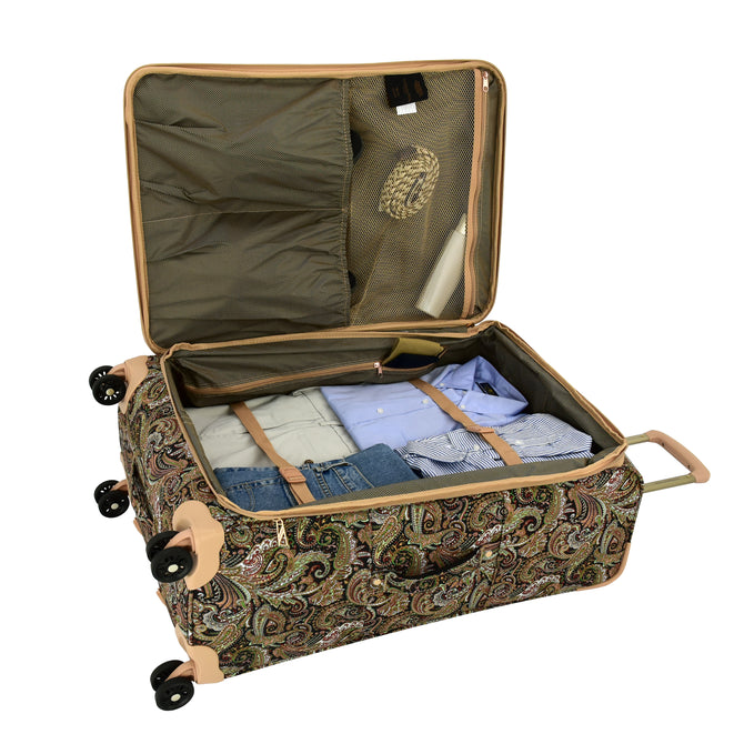 variant:46795400282304 London Fog 
Mayfair Softside Medium Checked Luggage Black And Sand Paisley