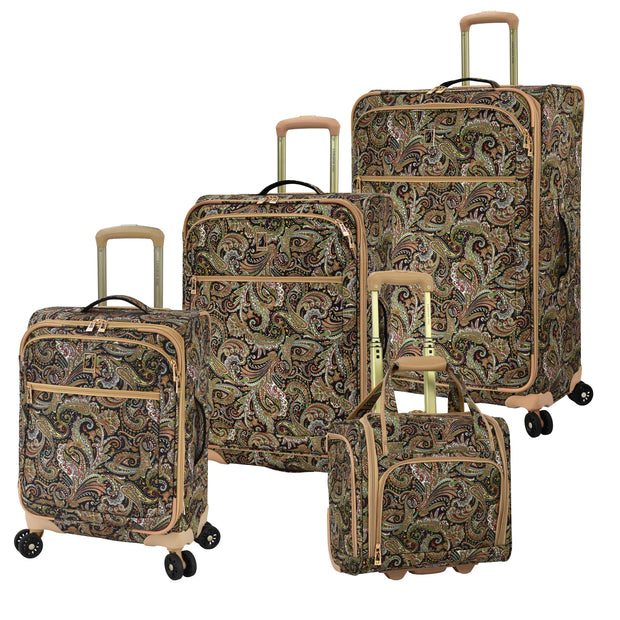 variant:46795402903744 London Fog Mayfair Softside Large Checked Luggage Black And Sand Paisley