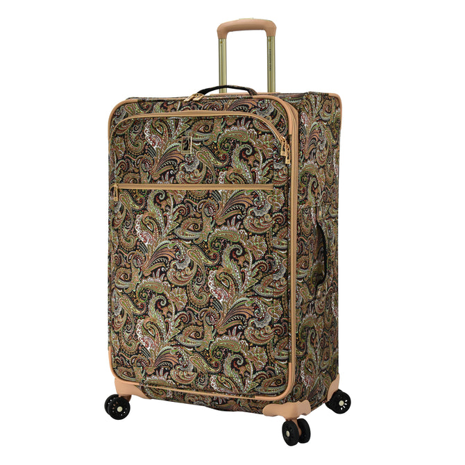 variant:46795402903744 London Fog Mayfair Softside Large Checked Luggage Black And Sand Paisley
