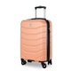 Pink suitcase with a brand logo on a white background