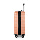 Pink suitcase with a brand logo on a white background