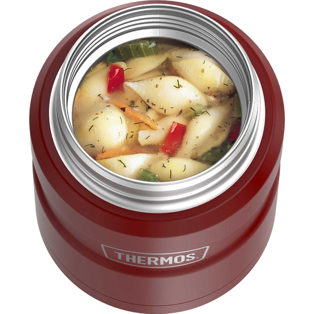 variant:46533270896832 16 oz. Stainless Steel Food Jar w Folding Spoon Matte Red