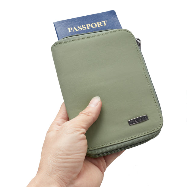 variant:48331183784128 Travelon RFID Blocking Passport Zip Wallet Moss