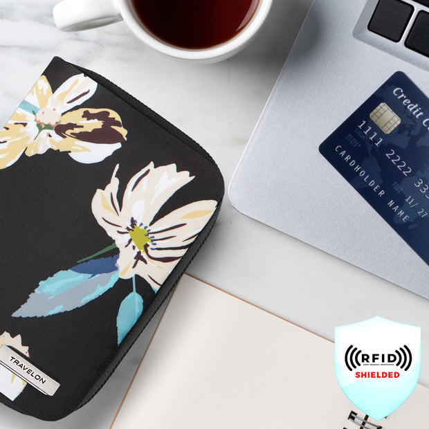 variant:48331183718592 Travelon RFID Blocking Passport Zip Wallet Midight Floral