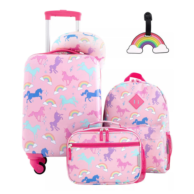 variant:48907148722368 Kid's Hard Side Carry-On Spinner 5 Piece Luggage Set - Unicorn