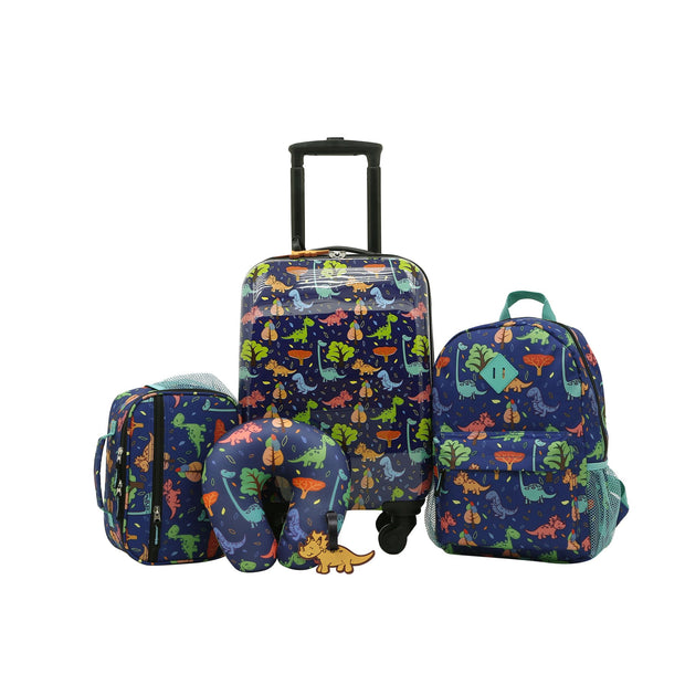 variant:48907135877312 Kid's Hard Side Carry-On Spinner 5 Piece Luggage Set - Dinosaur